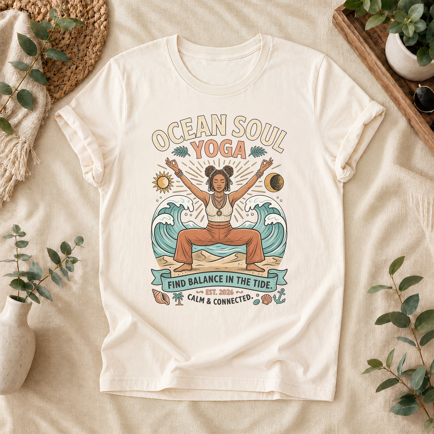 Ocean Soul Yoga Tee – Coastal Wellness Graphic Shirt