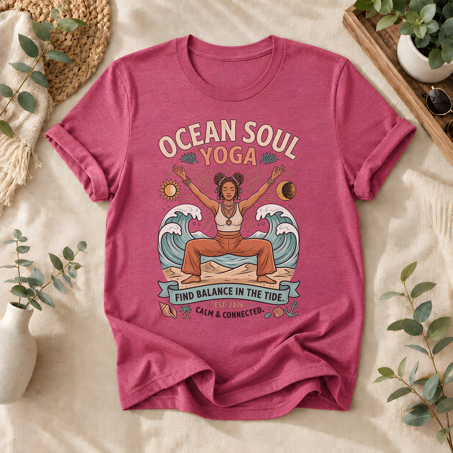 Ocean Soul Yoga Tee – Coastal Wellness Graphic Shirt