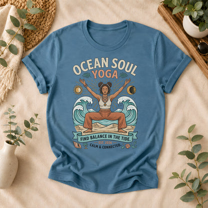 Ocean Soul Yoga Tee – Coastal Wellness Graphic Shirt