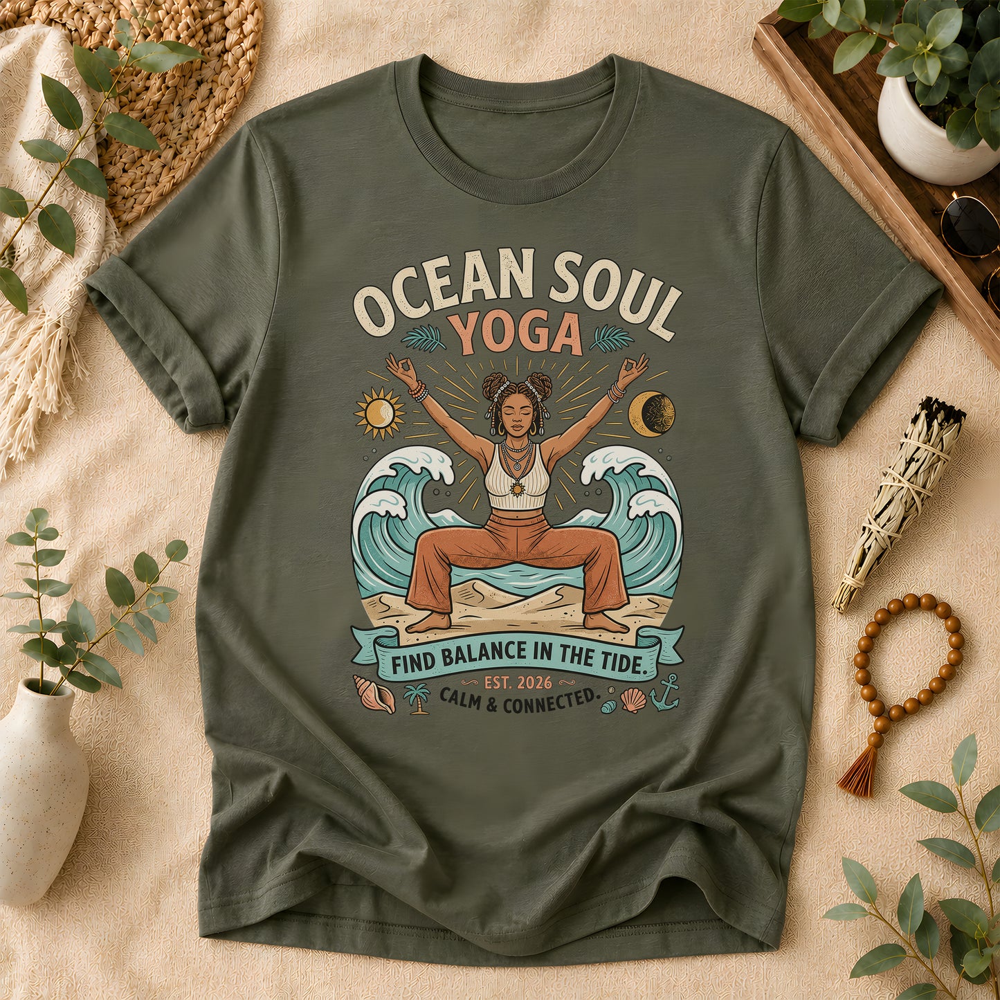 Ocean Soul Yoga Tee – Coastal Wellness Graphic Shirt