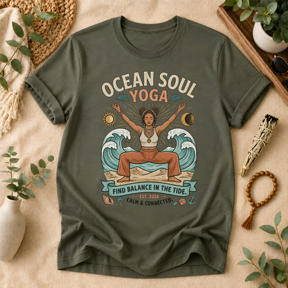 Ocean Soul Yoga Tee – Coastal Wellness Graphic Shirt