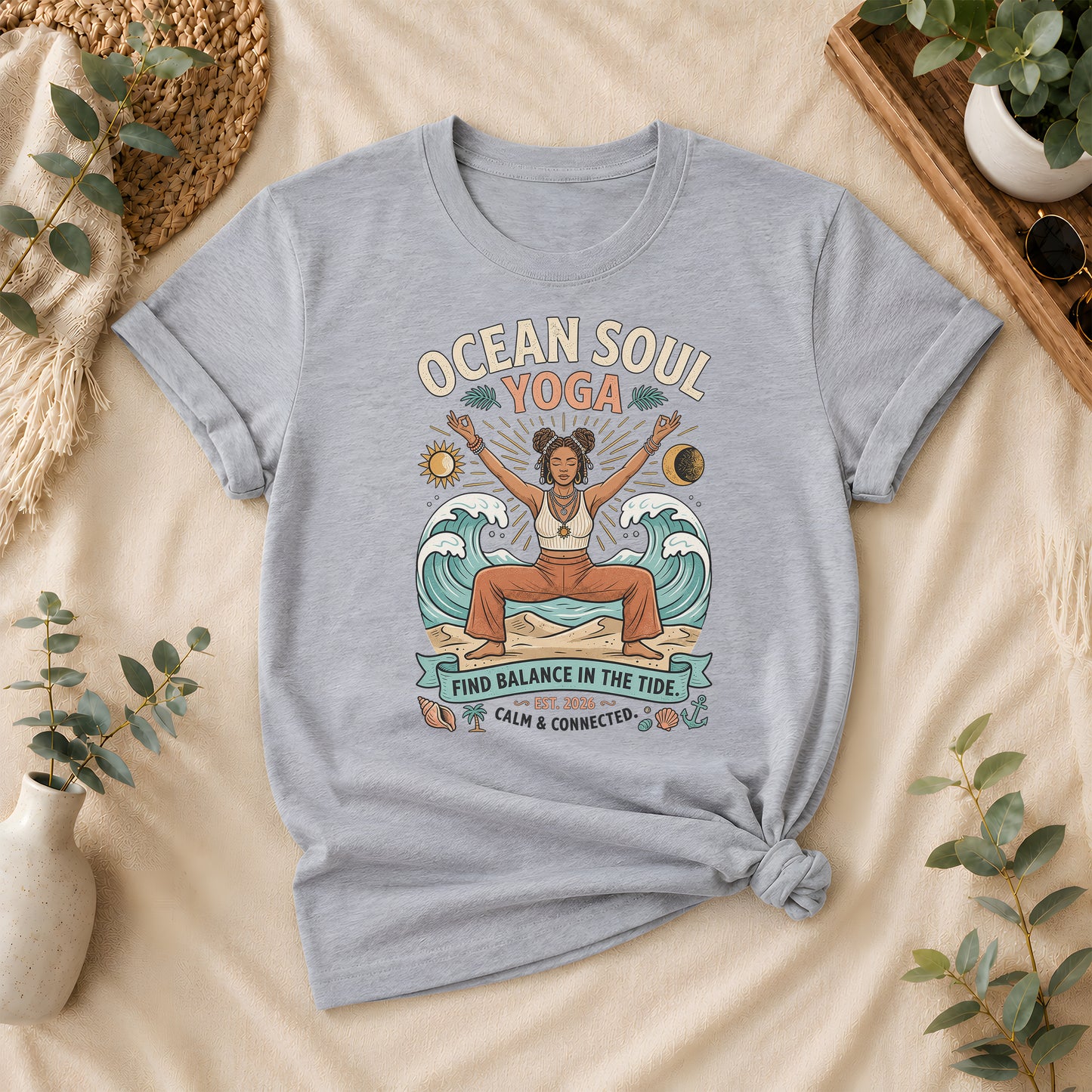 Ocean Soul Yoga Tee – Coastal Wellness Graphic Shirt