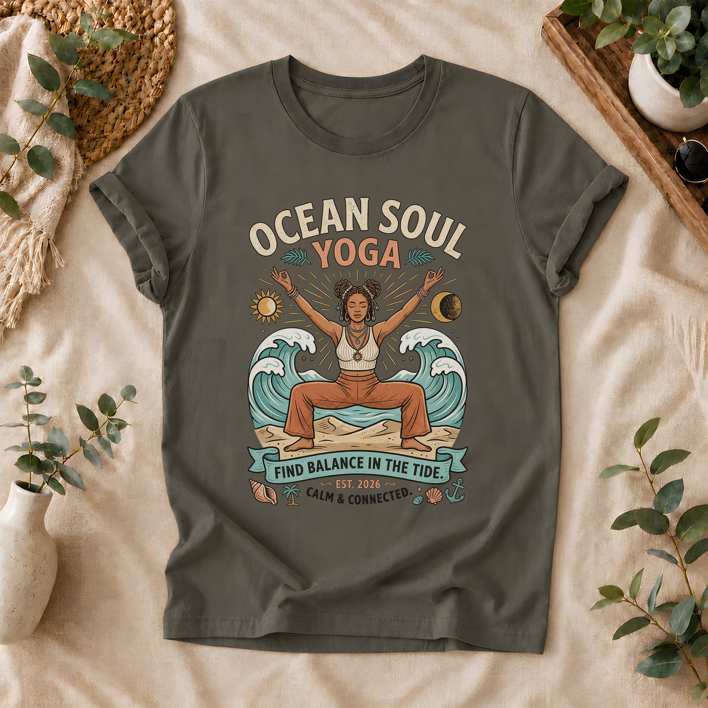 Ocean Soul Yoga Tee – Coastal Wellness Graphic Shirt